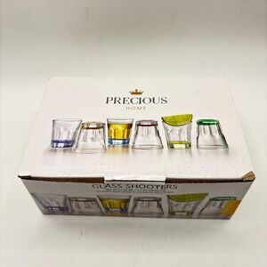 Precious Home Glass Shooters Set of 6 Multi Color Base‎ 1.7oz Shot Glasses New